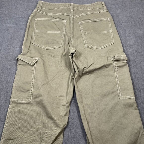 H&M Sage Green Cargo Utility Pants Contrast Stitching Pockets Womens Size 6 - Picture 2 of 13